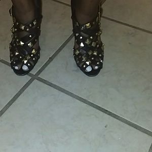 Brown sandals with gold studs